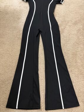 Black Flared Jumpsuit with White Piping